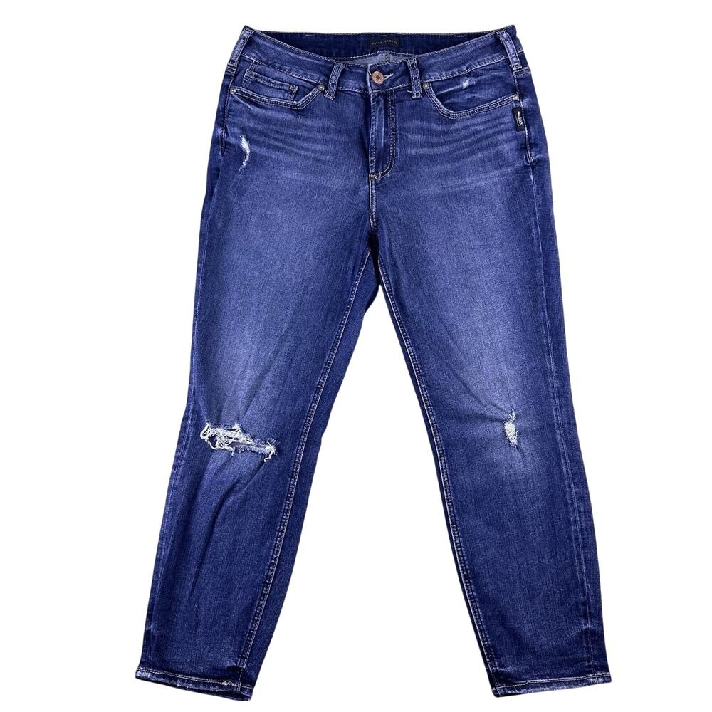 Silver Avery Skinny Crop Jeans Women's 31x25 Size 14 Blue Stretch Denim Distress